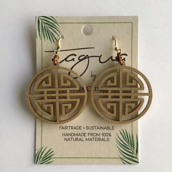 TAGUA Nut Medallion Earrings Asian-Style Matte Gold Open Work Lightweight NEW - Picture 15 of 15